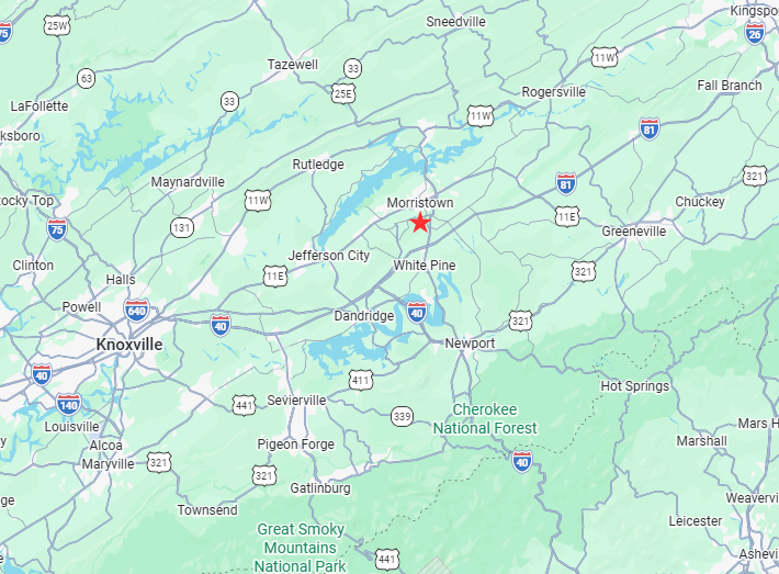 Map showing Morristown, Tennessee