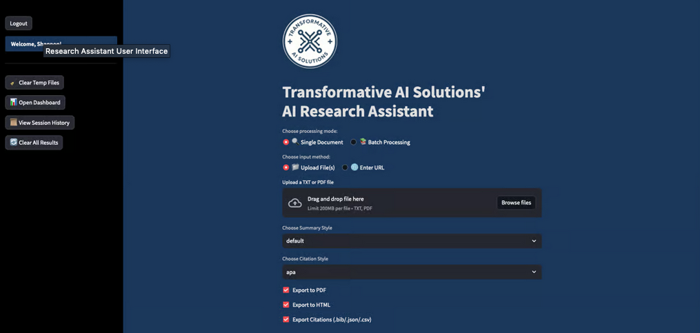 Research Assistant User Interface
