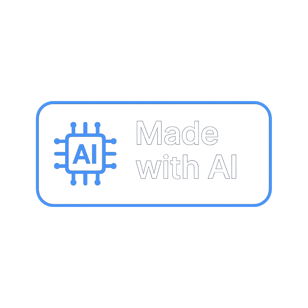 Glowing blue Made with AI badge with a chip icon