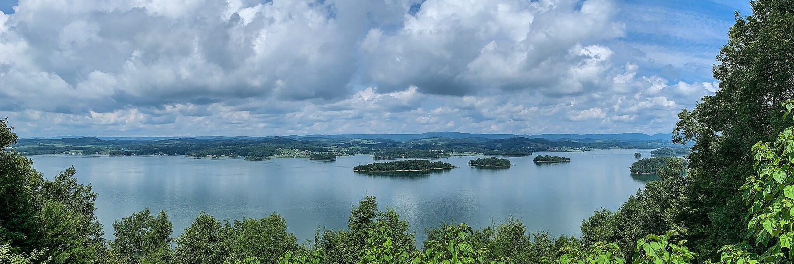 Cherokee Lake seen from Panther Creek State Park, wooded ridges folding into the water